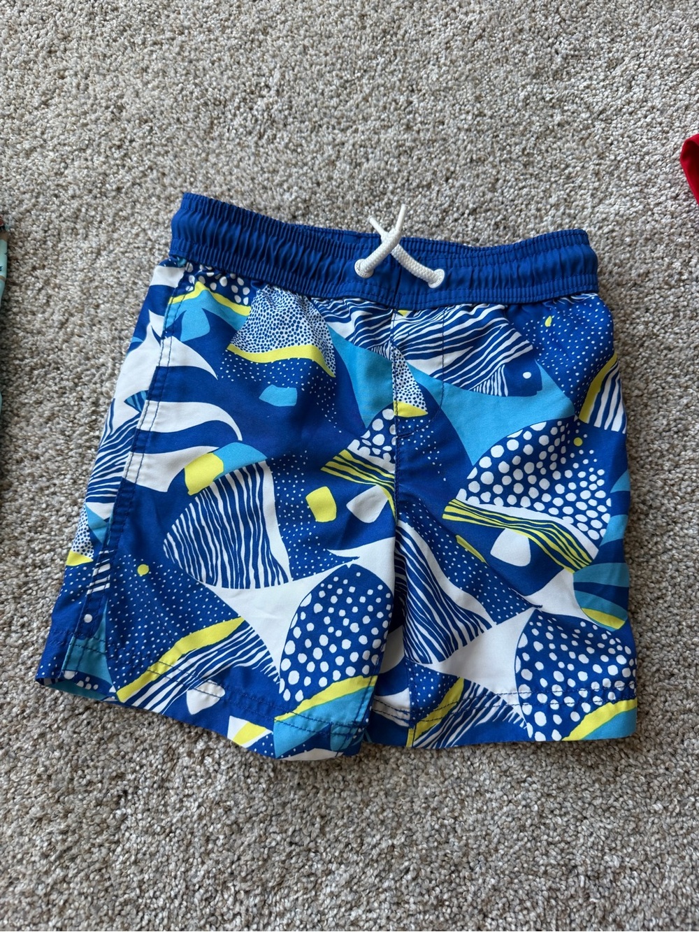 2/$10 Lands' End Blue Patterned Swim Trunks with Yellow Accents toddler boy 3T